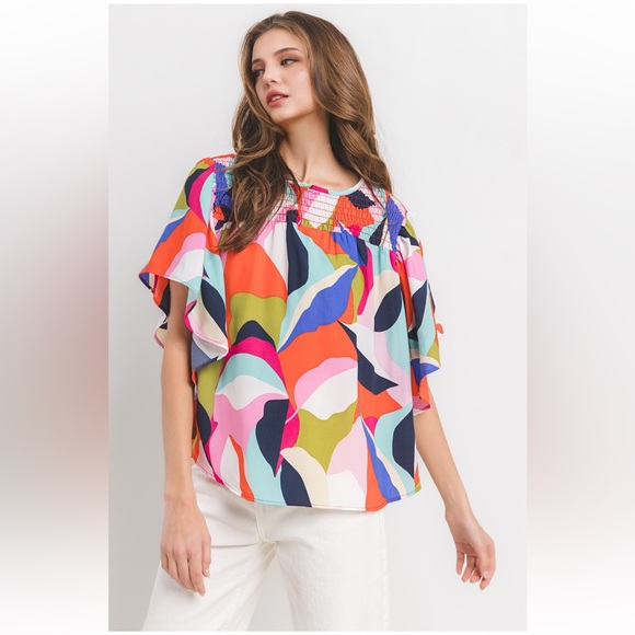 09 Boho Multicolor Print Smocking Blouse - Picture 3 of 6